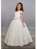 Ivory Satin Tulle Flower Girl Dress With Floral Belt